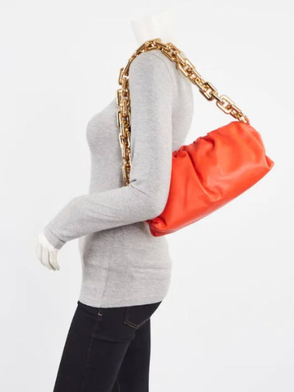 LIKE NEW Bottega Veneta Orange Leather Chain Pouch Bag w/COA